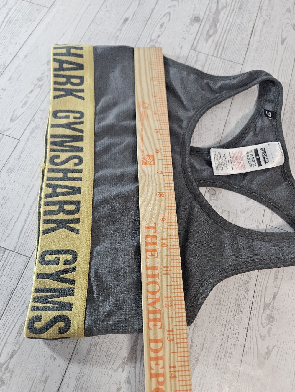 Gymshark Womens Medium Sports Bra Shelf Gray Yellow Logo Razerback - Picture 4 of 5